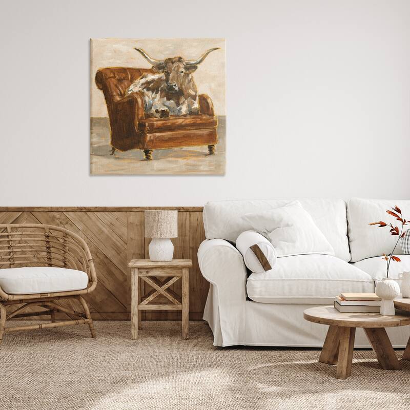 Stupell Abstract Bull Livingroom Chair Brown Orange Painting Canvas Wall Art