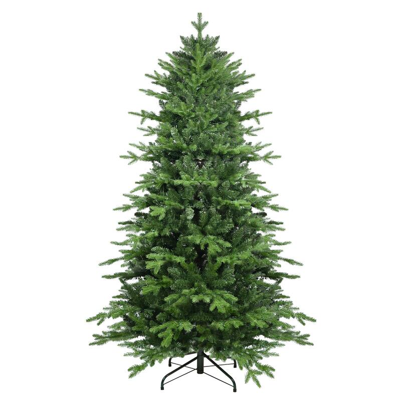 Green Artificial Christmas Tree - PVC+PE Mixed Needles, Hinged Branches, Metal Stand, Easy Assembly