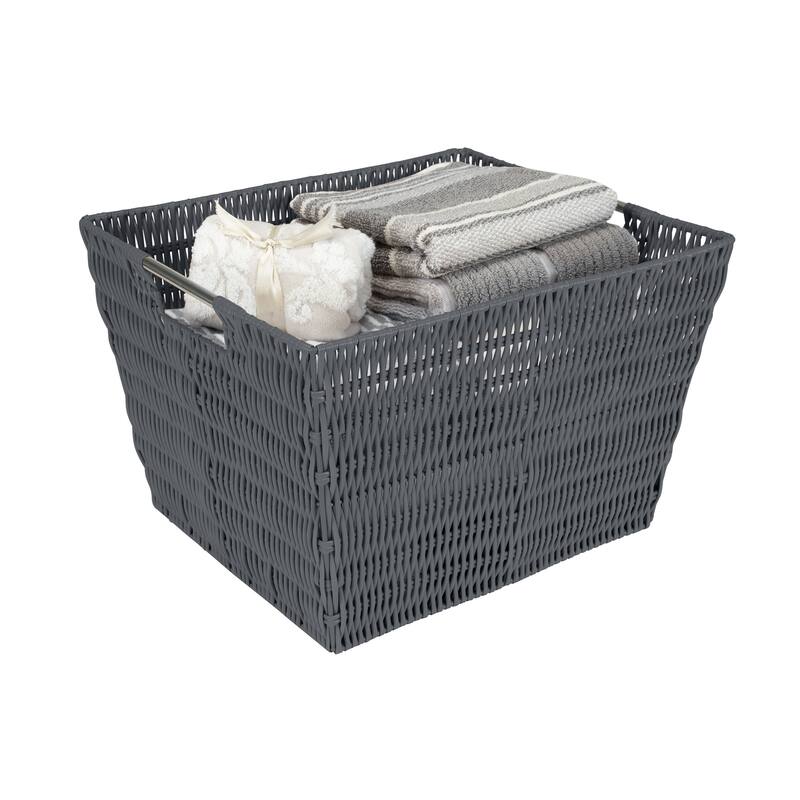 Simplify Large Rattan Storage Tote Basket in Charcoal