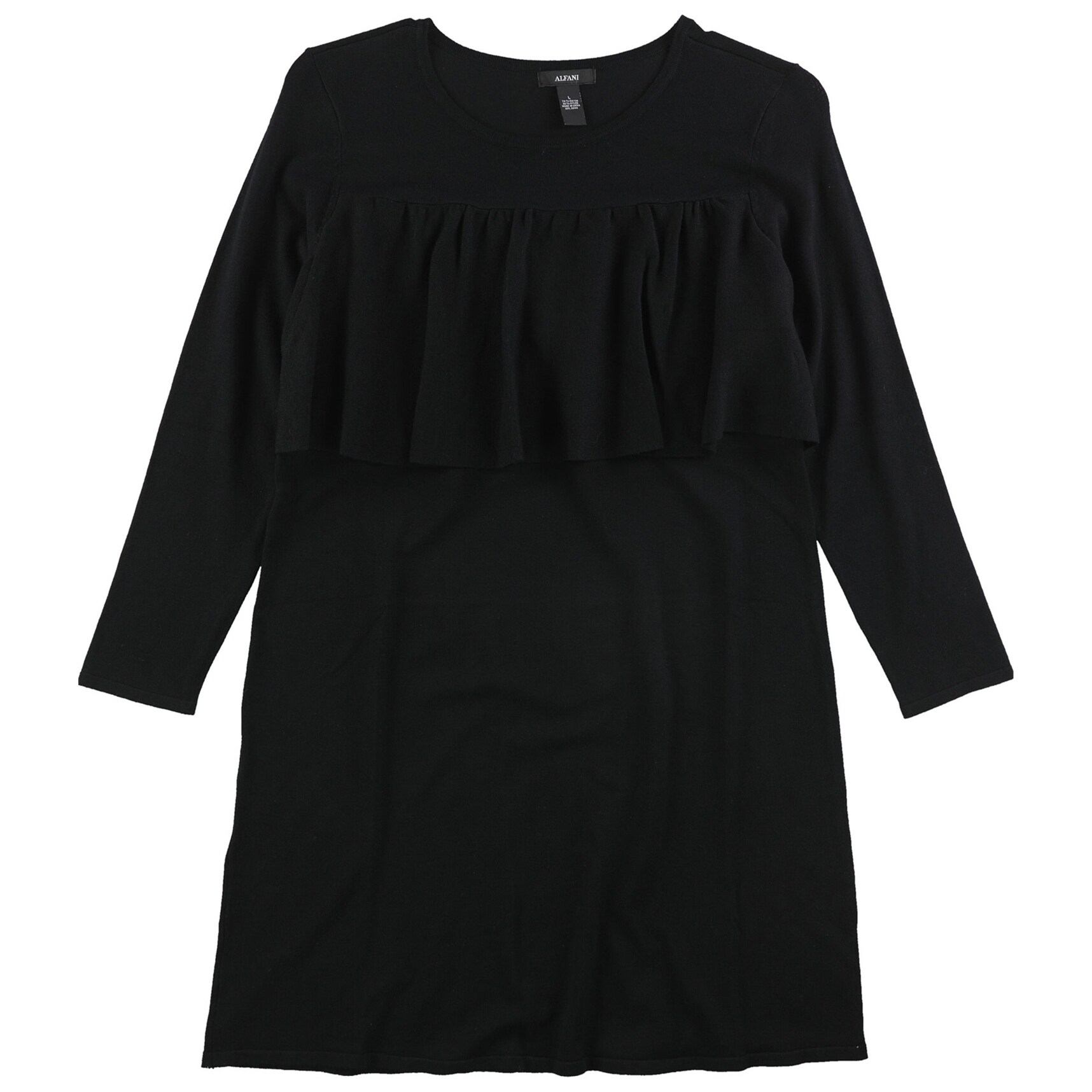 black sweater dress with poplin frill Black Poplin Ruffle Neck Babydoll Dress