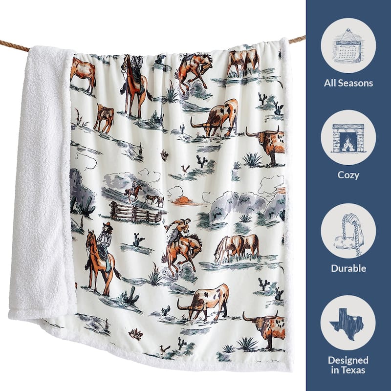 Indigo Hill by HiEnd Accents Campfire Sherpa Fleece Throw, 1PC or 3PC