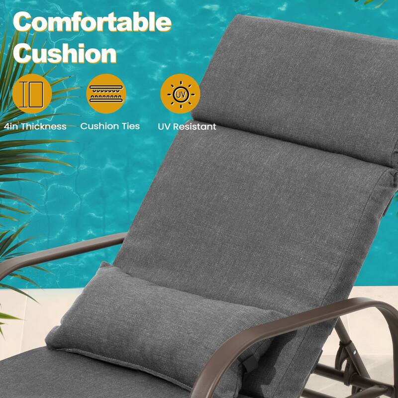 VredHom Outdoor Adjustable Chaise Lounge with Cushion and Pillow (Set of 2) - Set of 2