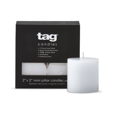 Chapel Mini Pillar 2x2 White Candles Set Of 4 Unscented Paraffin Wax Drip-Free Long Burning 12 Hours