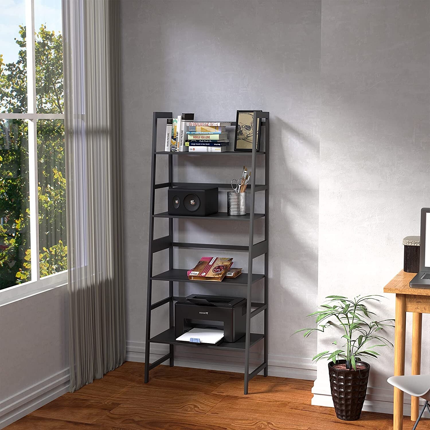 Bookshelf Ladder Shelf 4 Tier Tall Bookcase Modern Open Book Case