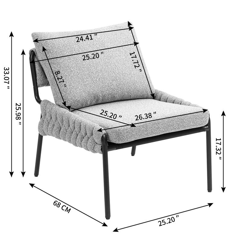 Accent Lounge Chair with Braided Upholstery, Ergonomic Single Sofa Chair, Reading Chair with Padded Seat & Backrest