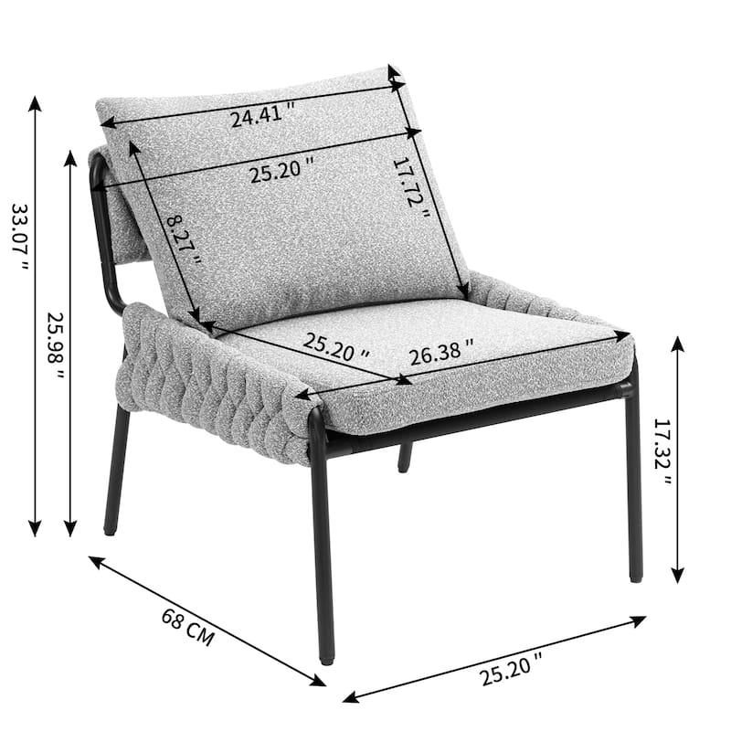 Fabric Accent Lounge Chair with Braided Upholstery, Metal Frame and Ergonomic Cushioned Support