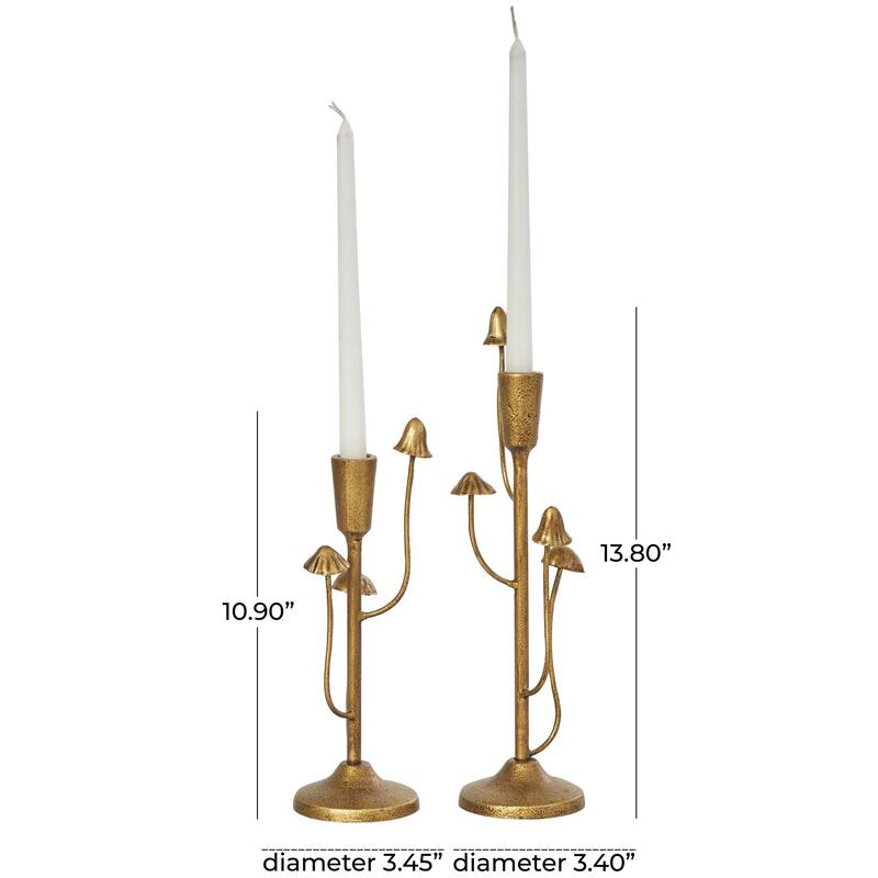 Metal Abstract Mushroom Inspired Candle Holder - Set of 2 Gold - Roche River Decor