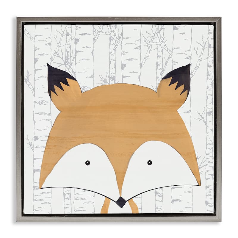 Stupell Whimsical Fox on Birch Framed Floater Canvas Wall Art Design By Kim Allen - 18 x 18 - Grey