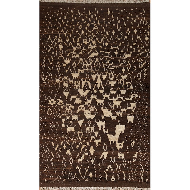 Tribal Moroccan Oriental Wool Area Rug Hand-knotted Office Carpet - 5'4" x 8'5"