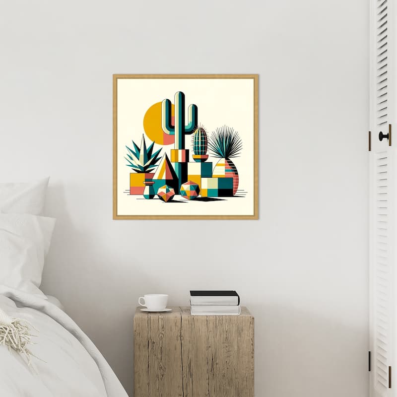 Succulents in Cubist Vases by David Galan Framed Canvas Wall Art Print - Sylvie Bright Gold