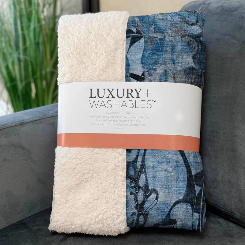 Premium Machine Washable Modern Floral Sherpa Throw Blanket