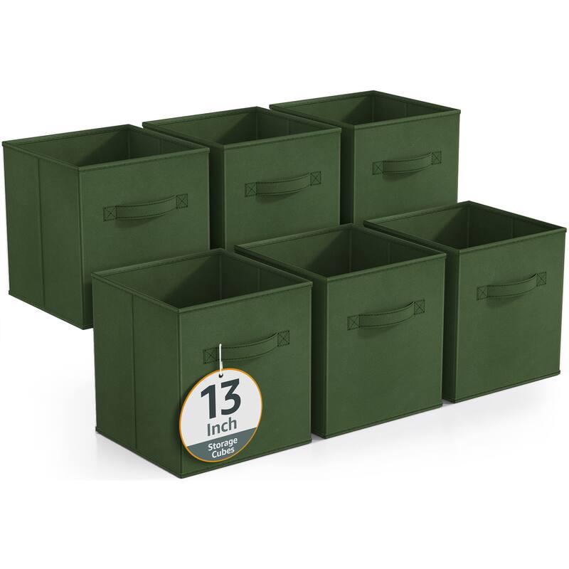 Sorbus Fabric Storage Bins 13" Foldable Cubes With Handles For Pantry, Cubbies, Toy And Closet Shelving Organization - 6Pk - Dark Green