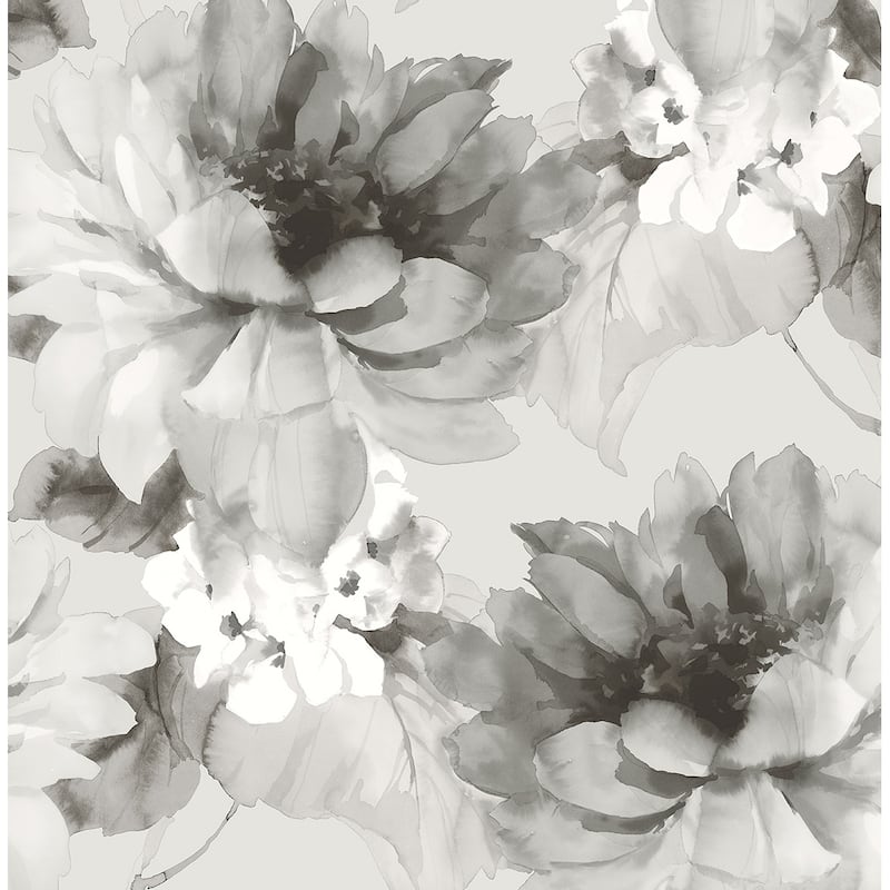Harry & Grace Watercolor Floral Peel and Stick Wallpaper - 20.5 in. W x 18 ft. L - Ash & Metallic Silver