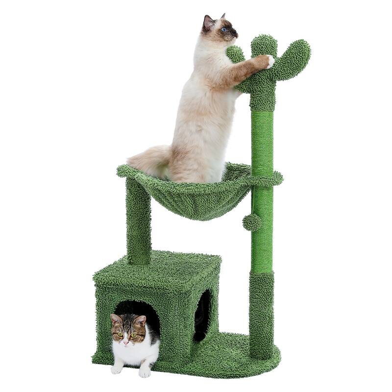 Cactus Cat Tree Condo with Hammock Perch, Cat Sisal Scratching Post