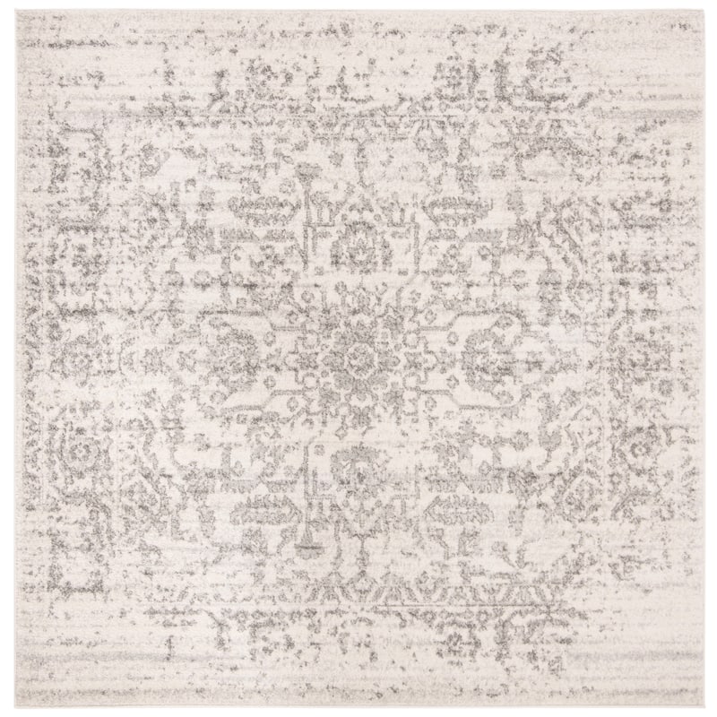 SAFAVIEH Madison Delois Medallion Rustic Farmhouse Distressed Rug - 4' Square - Silver/Ivory