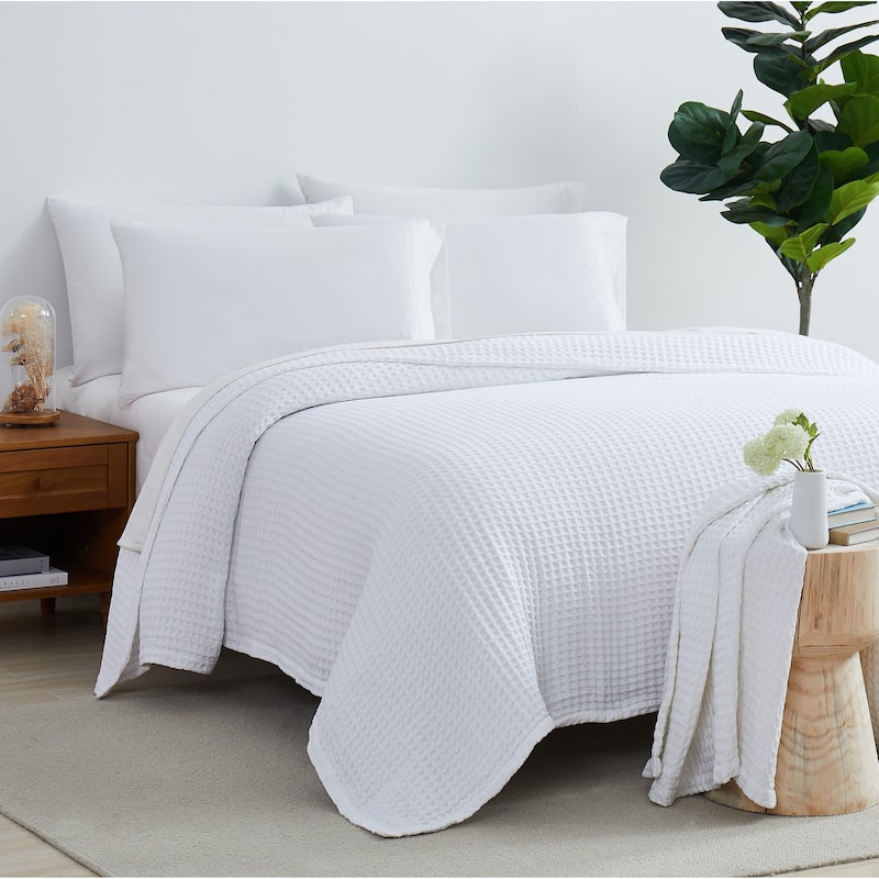 100% Cotton Waffle Weave Blanket - White - Twin