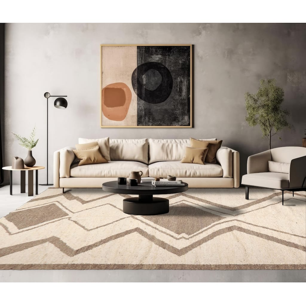 LoomBloom Beige Hand Woven Geometric Flatweave Wool Oriental Area Rug