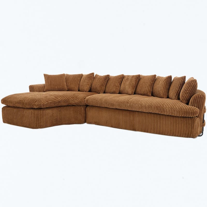 127"Corduroy L-Shaped Sectional Sofa with High-Resilience Foam, 10 Back Cushions, and No Assembly Required