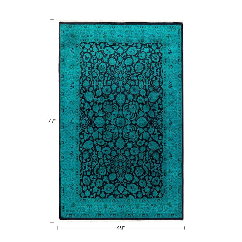 Fine Vibrance, One-of-a-Kind Hand-Knotted Area Rug - Green, 4' 1" x 6' 5" - 4' 1" x 6' 5"
