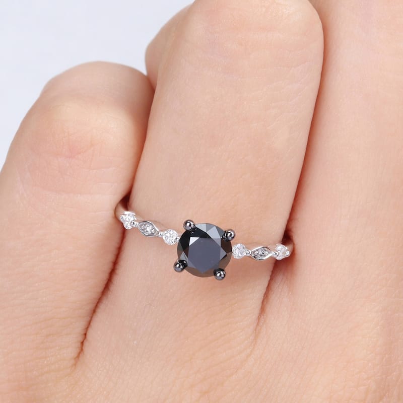 Miadora 1-1/10ct TDW Black and White Diamond Solitaire Ring in 10k Black Rhodium-Plated White Gold