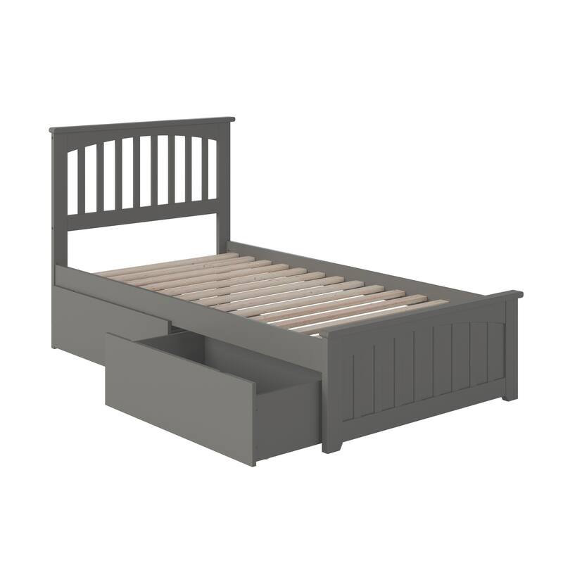 Mission Twin Platform Bed with Matching Footboard and 2 Bed Drawers in Grey - Grey - Twin