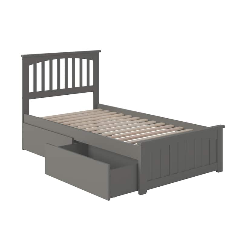 Mission Twin Platform Bed with Matching Footboard and 2 Bed Drawers in Grey