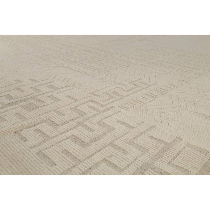 All-Over Ivory Moroccan Oriental Large Rug Hand-Knotted Wool Carpet - 10'5"x 14'9"