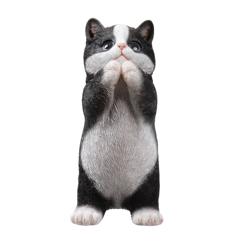 Praying Tabby Kitten Outdoor Garden Statue - 6.75" - Black and White