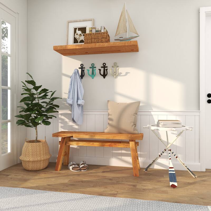 White Metal Ship Wheel Top Accent Table with Oar Shaped Legs