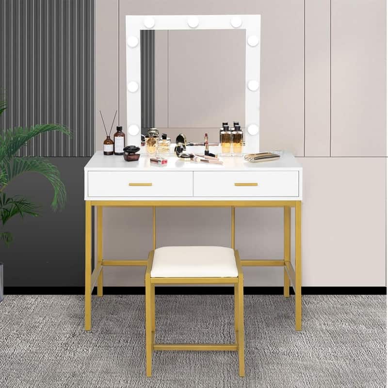 Makeup Vanity Table Set with Lighted Mirror Modern Dresser