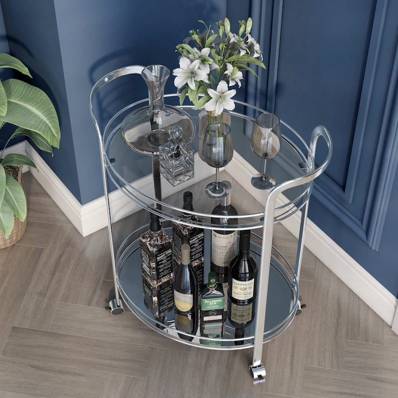 O'Fredericks Contemporary Chrome Metal 2-Shelf Serving Cart by Silver Orchid