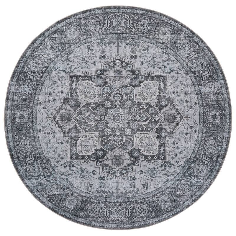 SAFAVIEH Tucson Goldina Machine Washable & Slip Resistant Rug - 6' Round - Grey