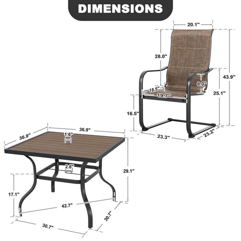 Outdoor Dining Set with Umbrella Hole, Breathable Textilene and Iron