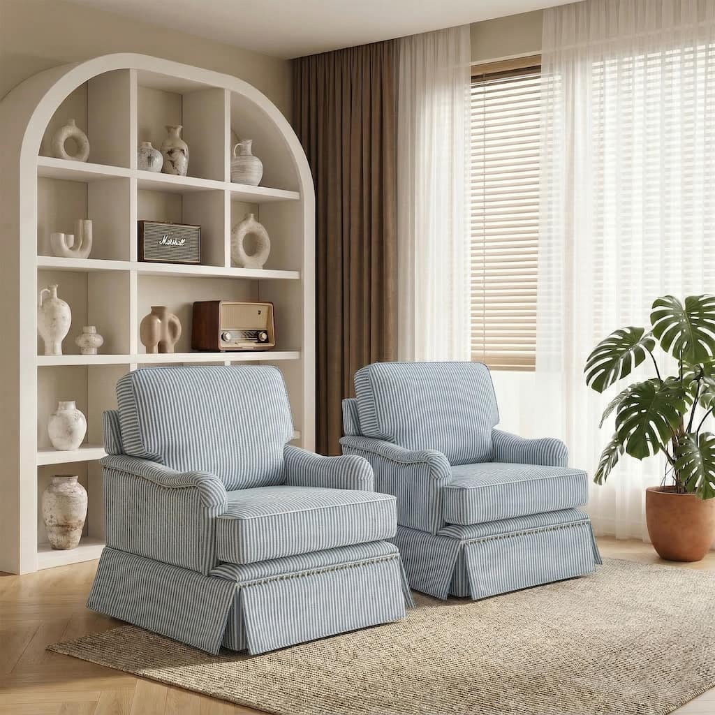 Set of 2 Swivel Chairs with Chenille Upholstery for Living Room