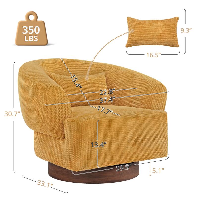 Set of 2 Chenille Upholstered Swivel Barrel Accent Chair with Solid Wood Base for Living Room