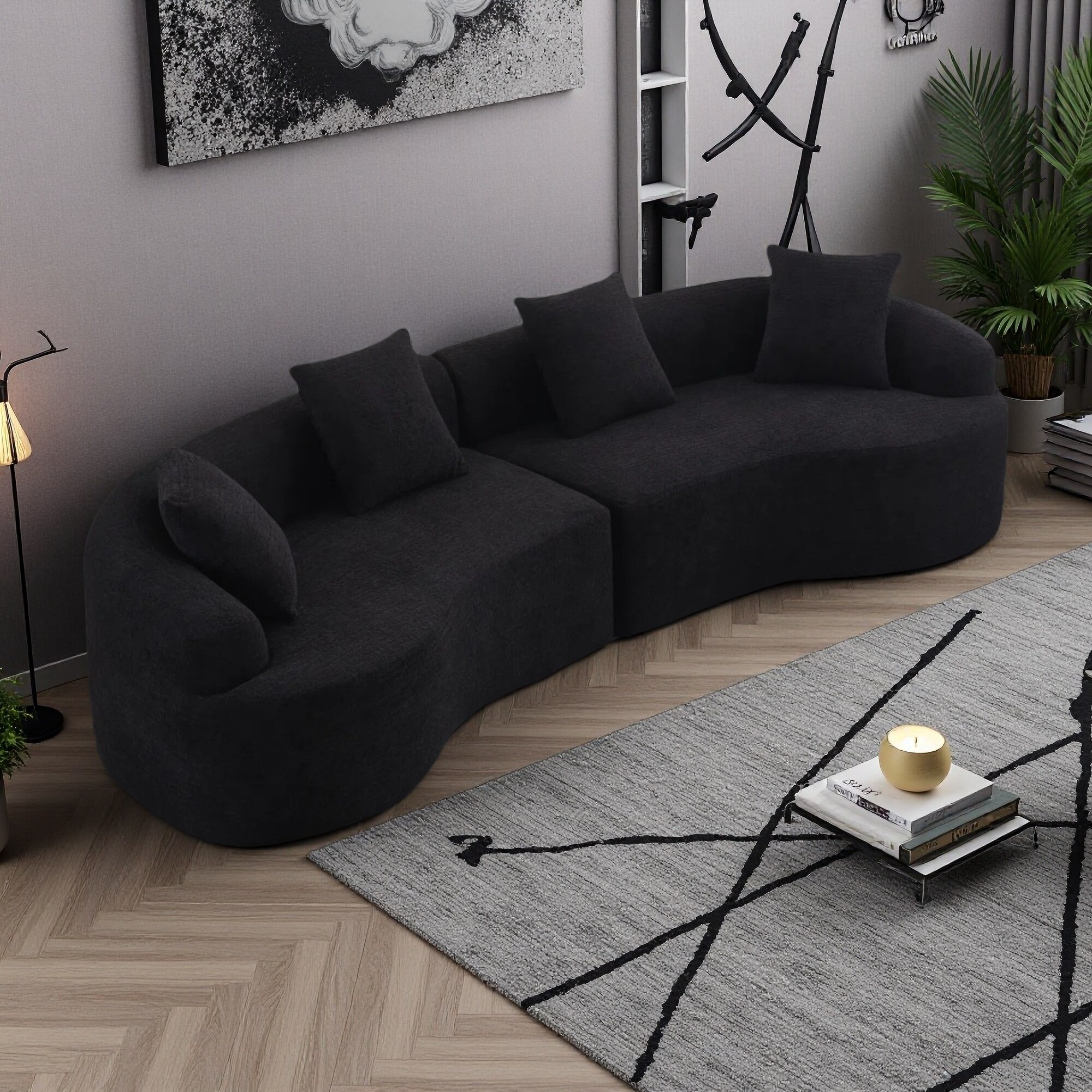 110.2" Chenille Curved Modular Sectional Sofa with 30D High-Density Foam and No Assembly Required