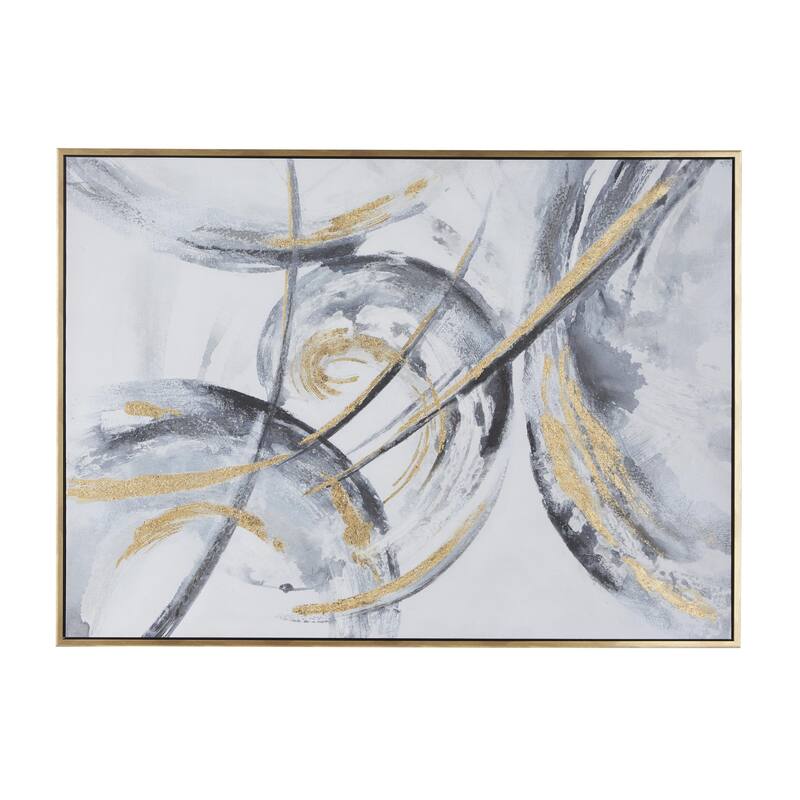 Canvas Abstract Living Room Framed Wall Art with Gold Frame - Gold - Roche River Decor - 66 x 48