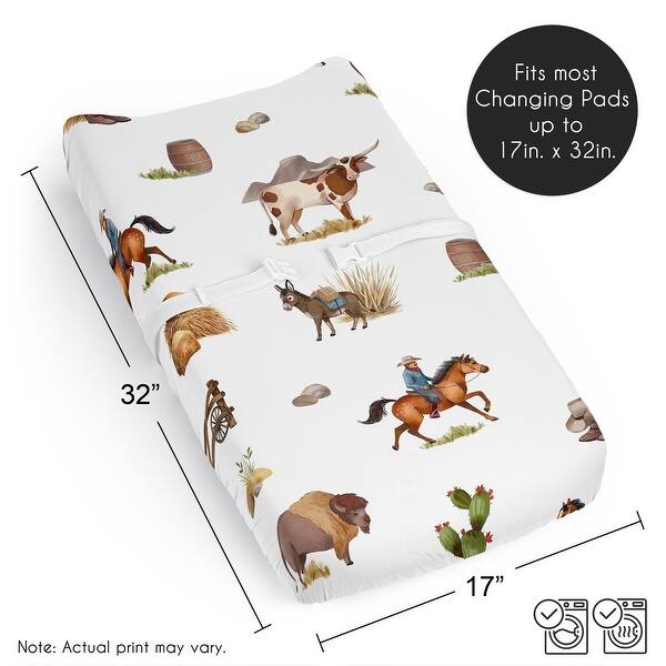 Sweet Jojo Designs Western Cowboy Boy Changing Pad Cover Sheet Wild West Southern Charm Country South Horse Cow Farm Animal Tan