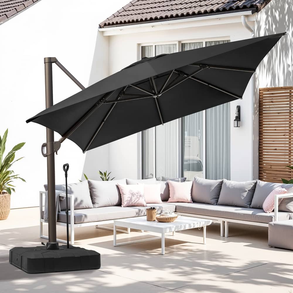 13 ft x 10 ft Outdoor Luxury Aluminum Patio Cantilever Offset Umbrella and Base with Wheels
