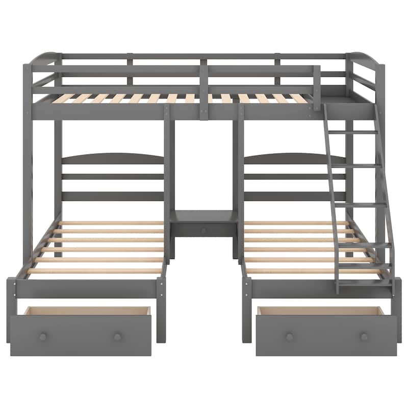 Space-Saving Triple Bunk Bed - Full Over Twin with Drawers