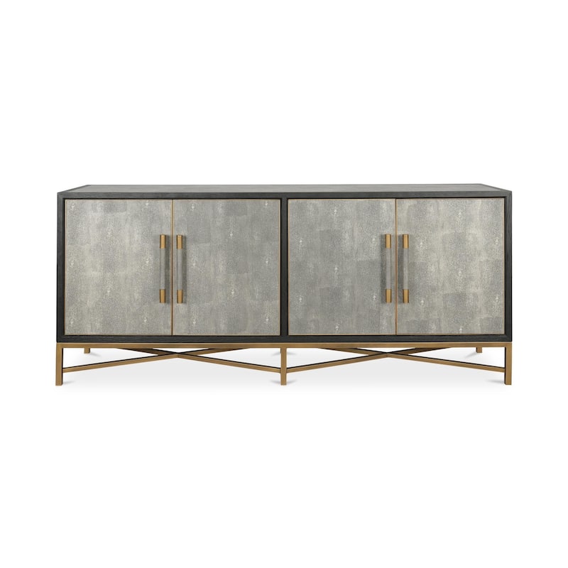 NADAAL STUDIOS Vaughn, Sideboard, Shagreen Patterned Vegan Leather with Brass Legs - 76"W x18"D x34"H - Grey