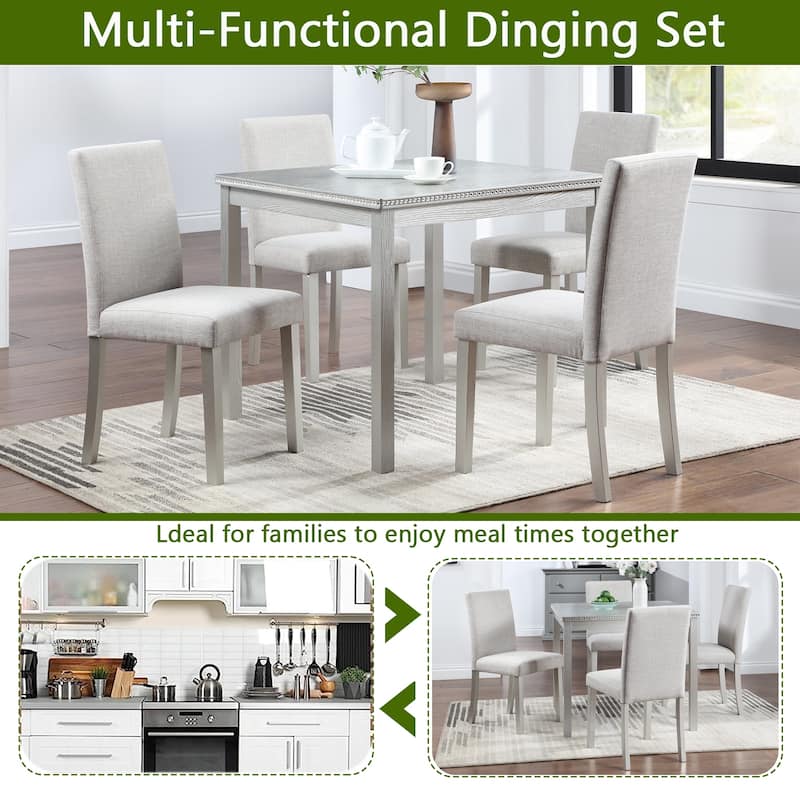 5 Piece Wooden Dining Table Set Kitchen Table Set with a Square Table and 4 Upholstered Chairs Wooden Dining Room Table