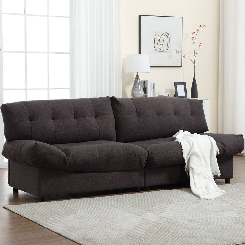 96.46'' Fabric 2 Seater Sofa Couch with Comfy Padded Design and Cloud Style, Plastic Feet, for Living Room and Apartment - Brown