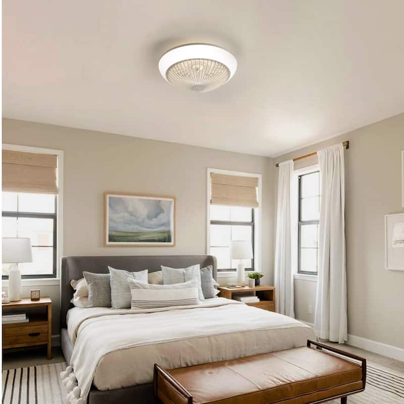 15 Inch RGB Ceiling Fan with Lights & Smart APP Control, 6 Speeds Bladeless Ceiling Fan for Bedroom Kids Room Party, White