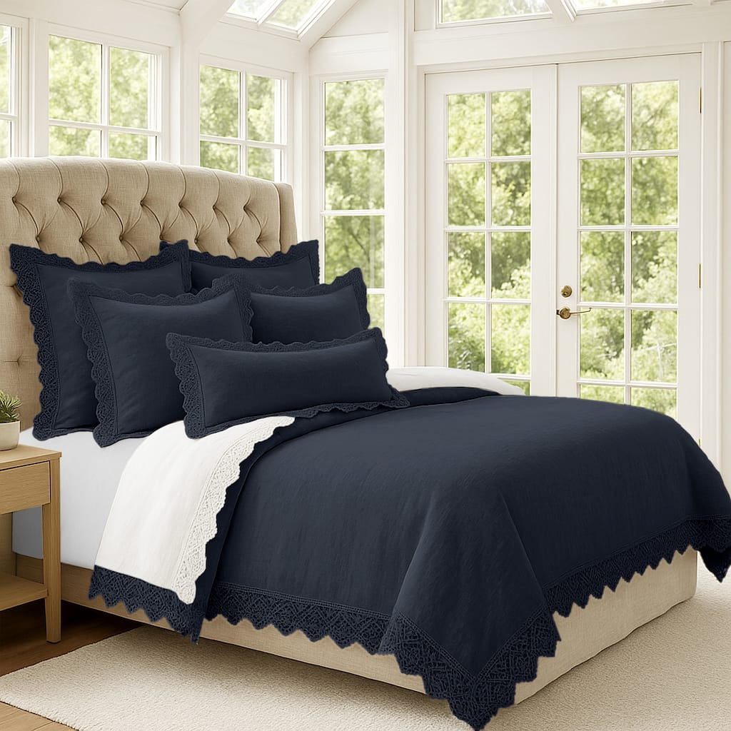 Elsie Lace True Navy 6 Piece Duvet Cover Set