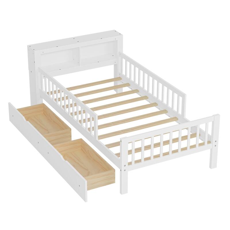 Twin Size Bed with Headboard Storage Rack