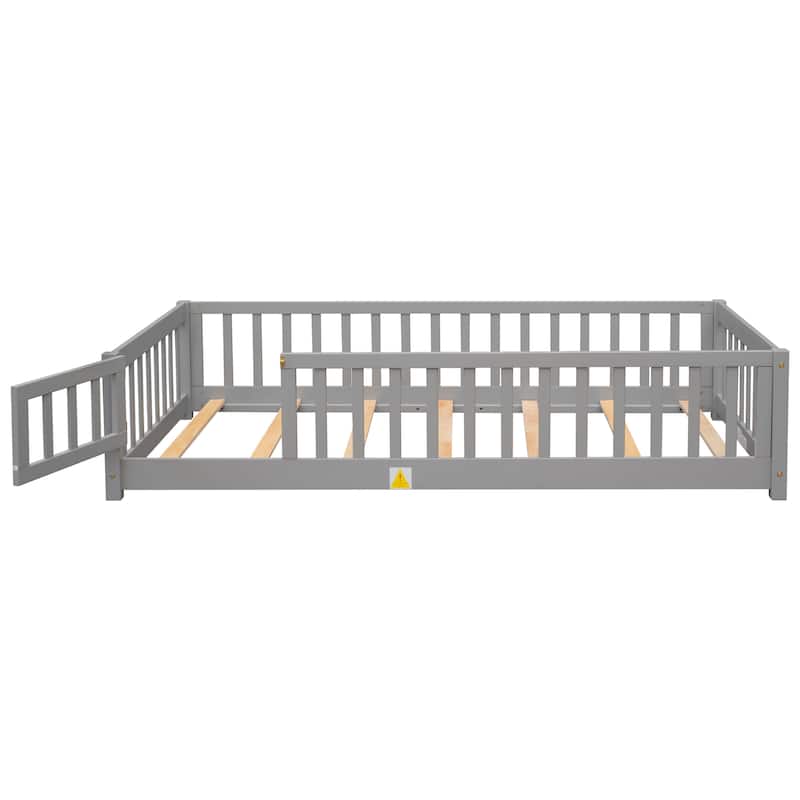 Twin size Floor Platform Bed with Fence and Door