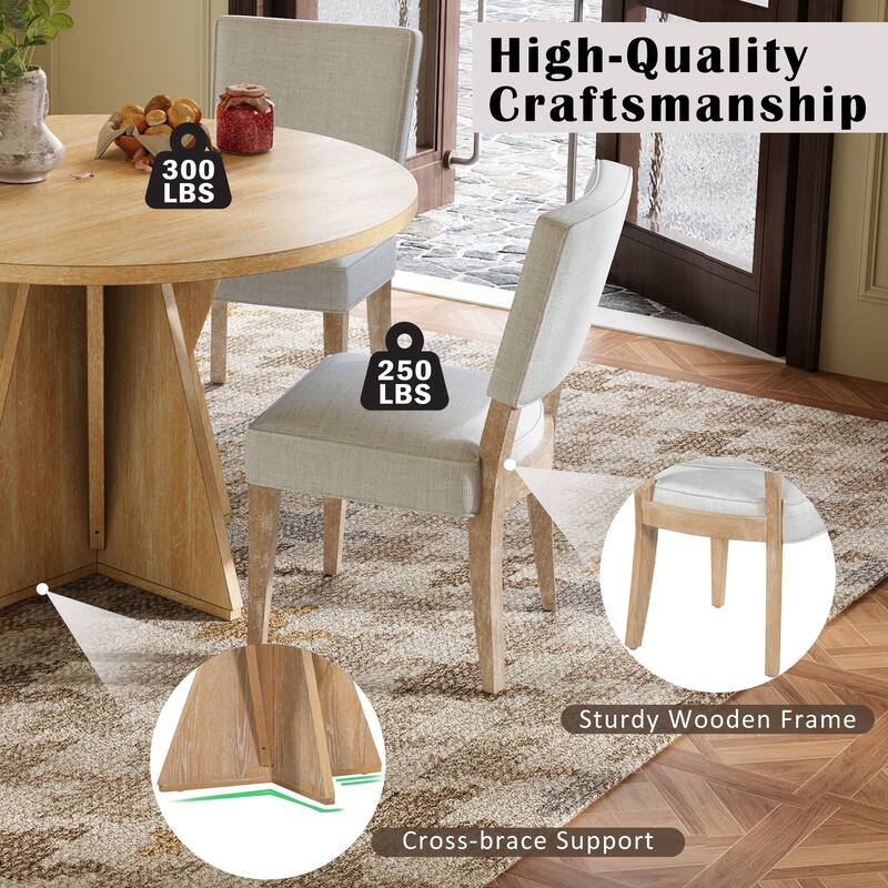 5-Piece Round Dining Table Set with 4 Upholstered Chairs, Triangular Base Kitchen Table for Small Space and Dining Room