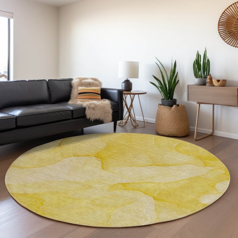 Premium Washable Super Soft Abstract Contemporary Mayfield Rug - Gold - 8' x 8' - Round