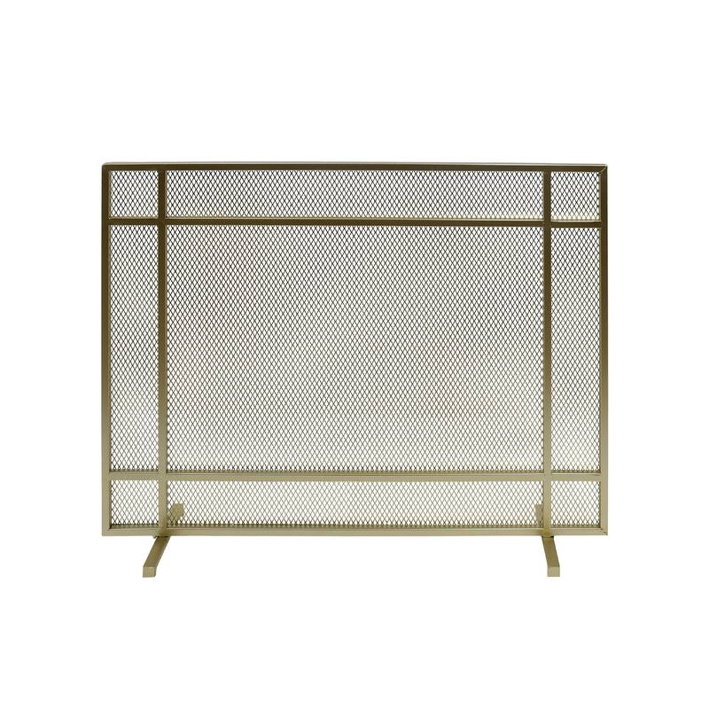 Fireplace Screen, Single Panel Design, Diamond Mesh 32 x 41, Gold Iron
